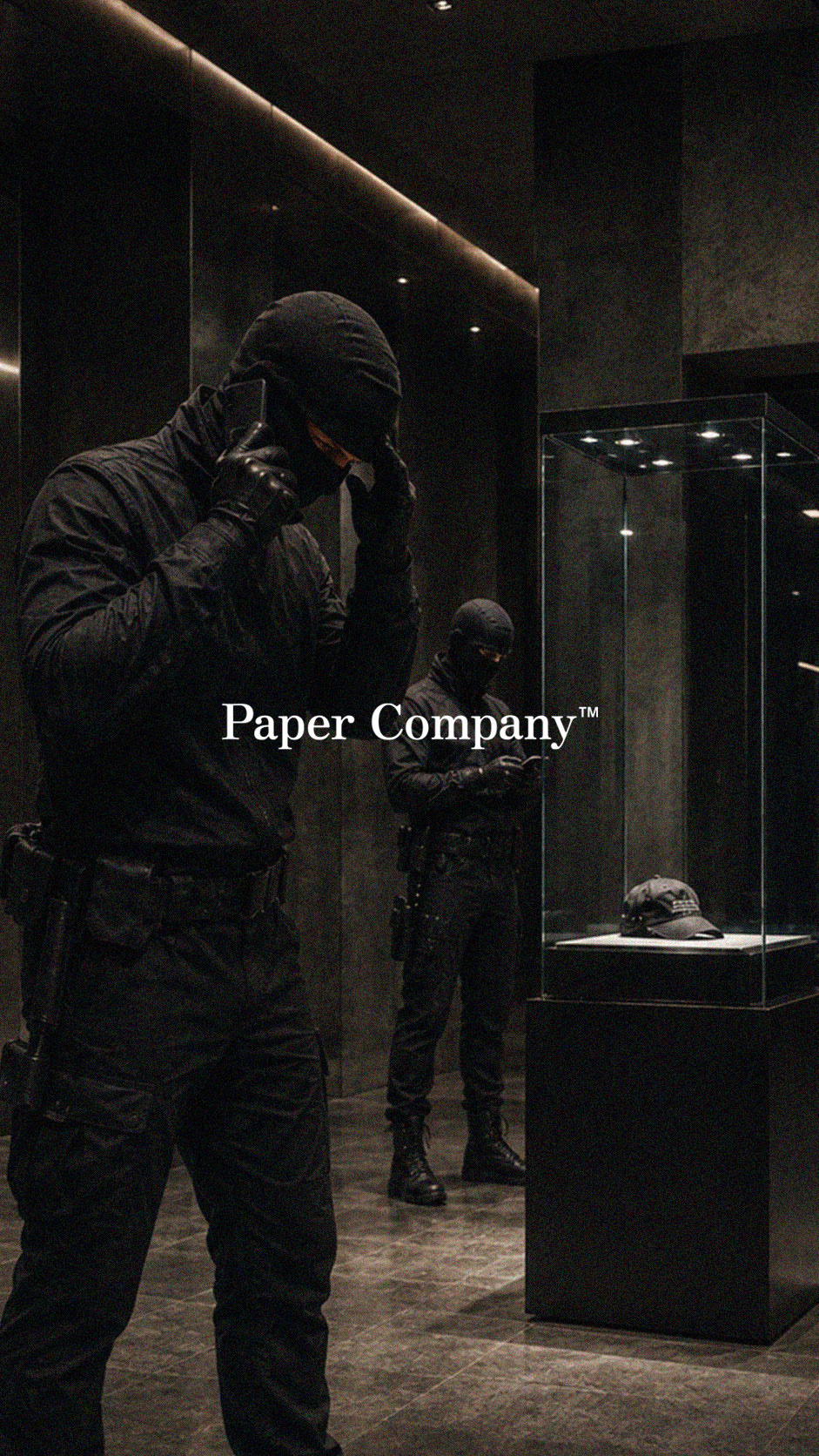 Paper Company Staff Cap — display case, night